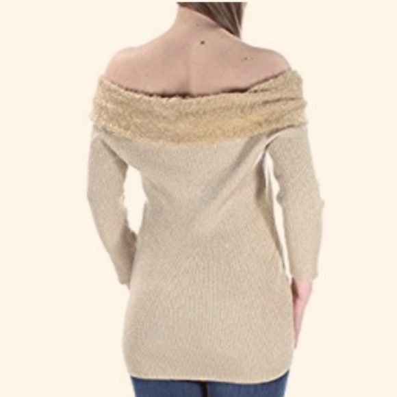 NEW Event Sweater Top Off Shoulder Frayed Furry collar Pullover NY Collection S - Picture 5 of 9
